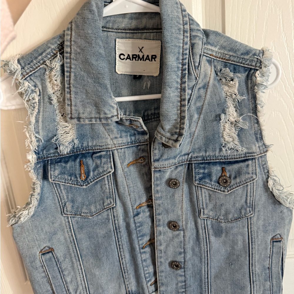 Carmar Light Blue Frayed Denim Vest
